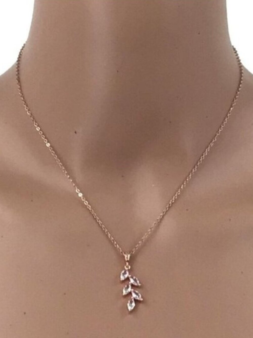 Olive Branch Pendant Necklace Earring Set Rose Gold Tone Womens